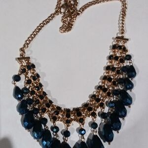 Elegant Gold and Blue Statement Necklace